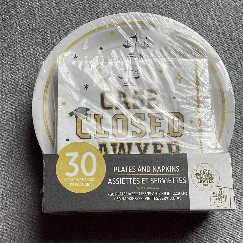 Law School Graduation Plates and Napkins Set - Case Closed Lawyer - Grad Party